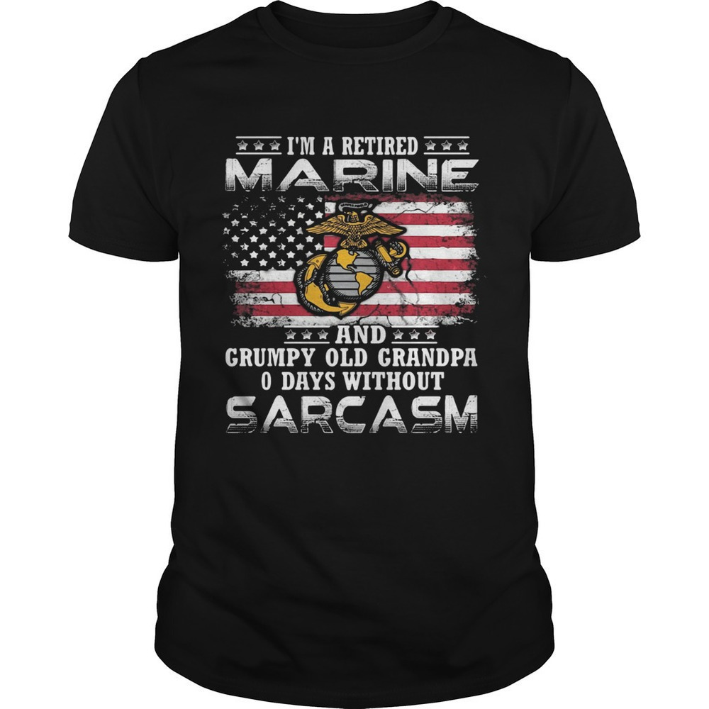 Retired Marine Grumpy Grandpa Funny Flag Graphic T-Shirt